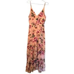 Lulu’s Floral Pink Ruffled Maxi Dress size Large